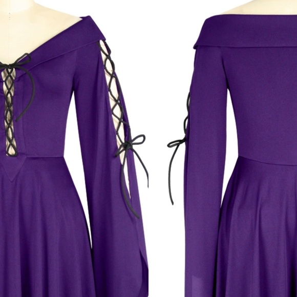 Gothic Punk Lace Up Long Sleeve Blouse Top - Picture 3 of 7